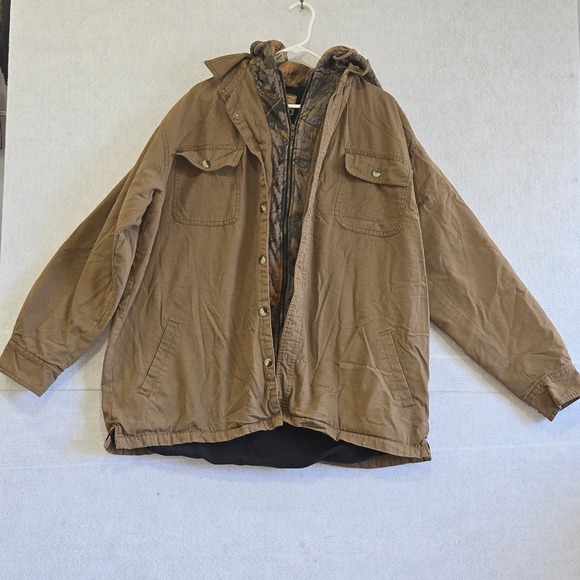 Buckhorn River Other - Buckhorn River Mens XL Brown Canvas Camo Lined Hooded Work Jacket Coat B#332